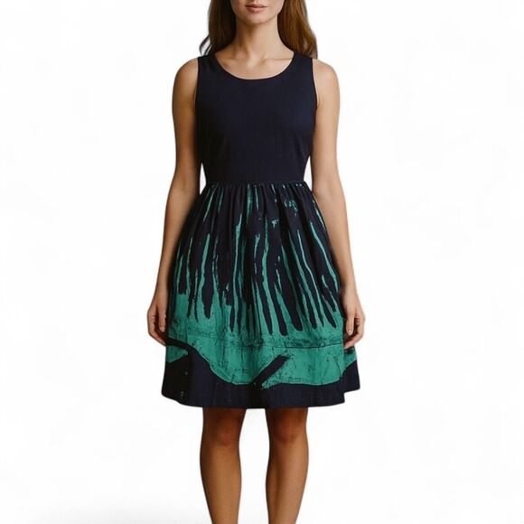 Busayo Abstract Print Skirt XS Blue Knee Length Pleated Boho Artisan - Picture 1 of 9